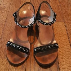 Chanel Black Leather Chain Embellished Block Heel